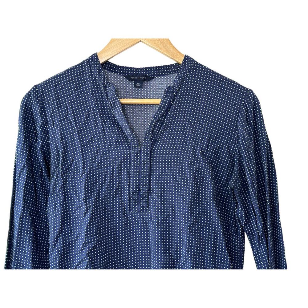 Tommy Hilfiger Navy Blue & Green Polka Dot V-Neckline Long Sleeve Top Sz Small - Picture 4 of 7